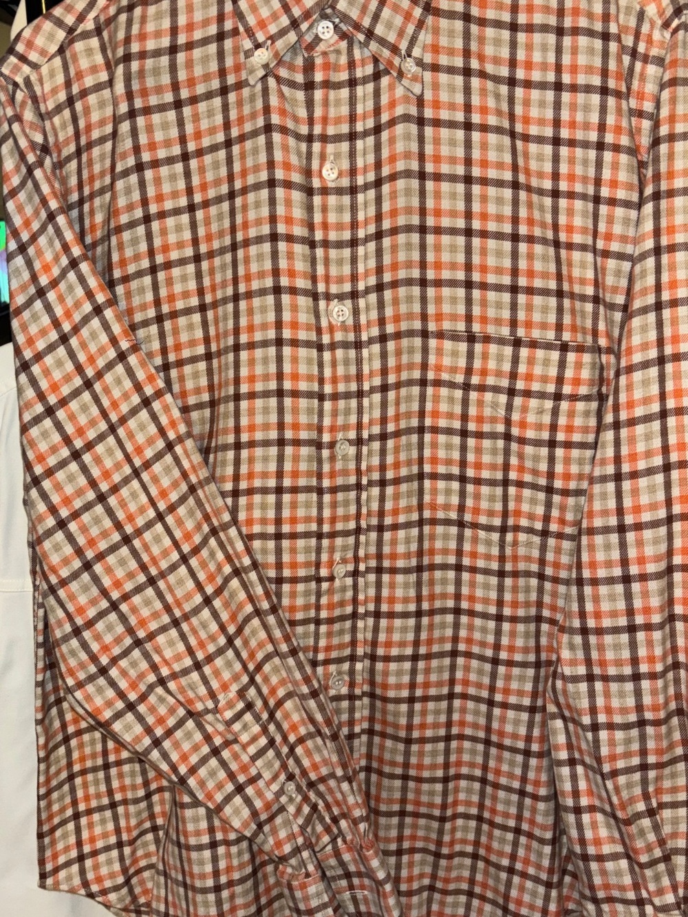 Loro Piana Vintage Men’s Cotton Plaid Button Down Shirt Brown Orange 40” Chest